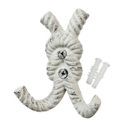Zeckos 4 Inch Cast Iron Rope Knot Wall Hooks, Set of 3 Nautical Double Coat Hooks, Antique White Coastal Wall Decor with