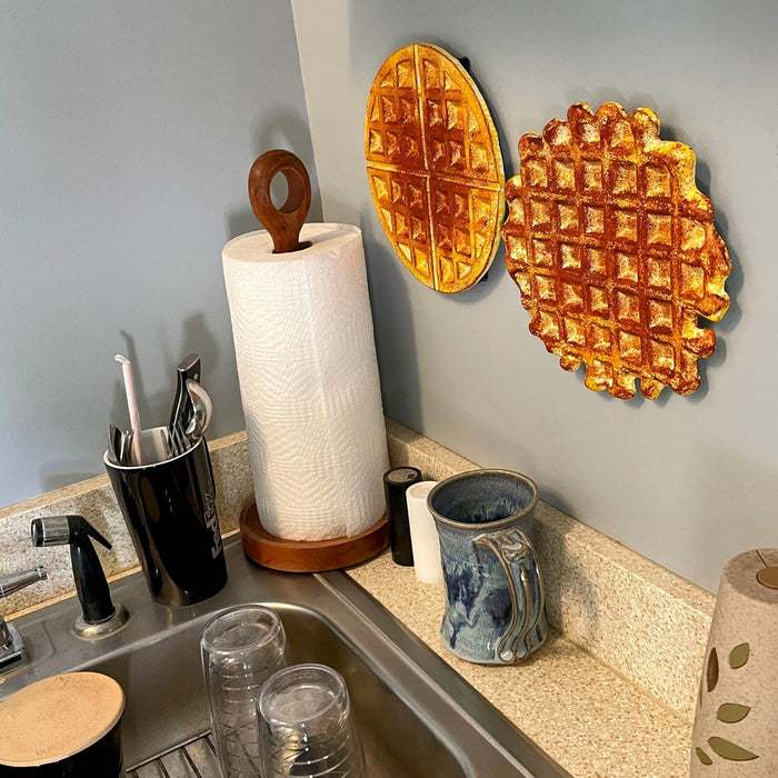 Waffle Set - Image 5 - Zeckos Set of 2 Cast Iron Metal Waffle Trivets – Belgian & Round, 8" Kitchen Plaques, Durable