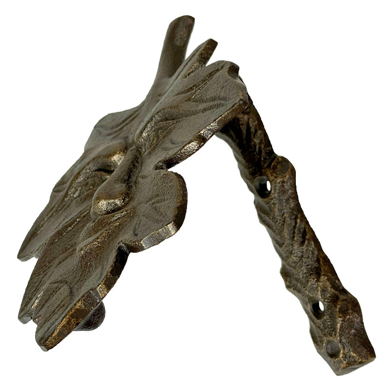 Zeckos Enchanting Leaf Face Door Knocker - Bronze Finish Cast Iron Decorative Accent for an Eclectic Home Entrance - Easy
