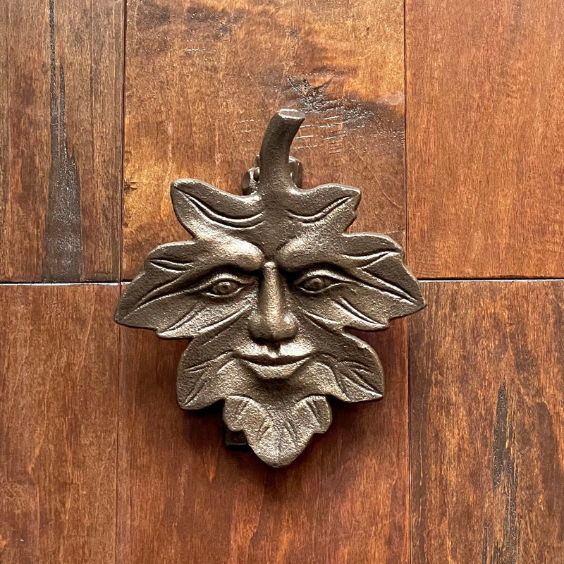 Zeckos Enchanting Leaf Face Door Knocker - Bronze Finish Cast Iron Decorative Accent for an Eclectic Home Entrance - Easy