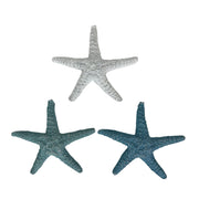 Zeckos Starfish Wall Sculptures Set of 3, Resin Coastal Wall Decor with Weathered White, Aqua and Blue Finish, 9.5 X 10.5