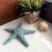 Zeckos Starfish Wall Sculptures Set of 3, Resin Coastal Wall Decor with Weathered White, Aqua and Blue Finish, 9.5 X 10.5