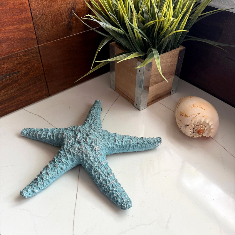 Zeckos Starfish Wall Sculptures Set of 3, Resin Coastal Wall Decor with Weathered White, Aqua and Blue Finish, 9.5 X 10.5