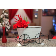 Charming White Enamelware Metal Farmhouse Style Decorative Wagon Garden Planter - Rustic Elegance For Gardens, Patios and