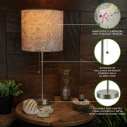 Set of 2 Decorative Treasure Map Brushed Nickel Accent Lamps for Nautical and Beach-Themed Living Spaces - 19 Inches Tall -