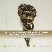 Zeckos 10 Inch High Bronze Finish Cast Iron Lion Head Vintage Style Door Knocker - Easy To Install - A Classic Elegant
