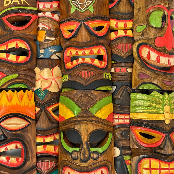 10 Piece Polynesian Party Hand Carved Wooden Island Wall Hanging Tiki Masks -10 Inches High - Artisan Crafted - Perfect for