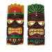 12 Inch Hand Carved Natural Wood Tiki Wall Hanging Mask Orange & Green Headdress Art Set of 2 Tropical Décor Image 1