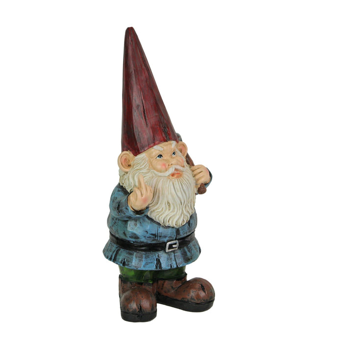 12 Inch High Angry Garden Gnome Holding Pick Axe Decorative Yard Statue - Rude Hand Gesture Indoor / Outdoor Hand-Painted
