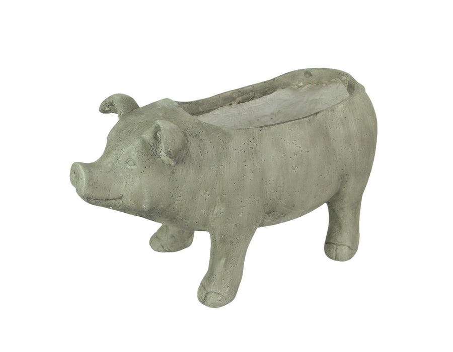 Grey - Image 1 - Charming Rustic Weathered Grey Smiling Pig Resin Planter Plant Pot - Adorable Outdoor Décor Accent for