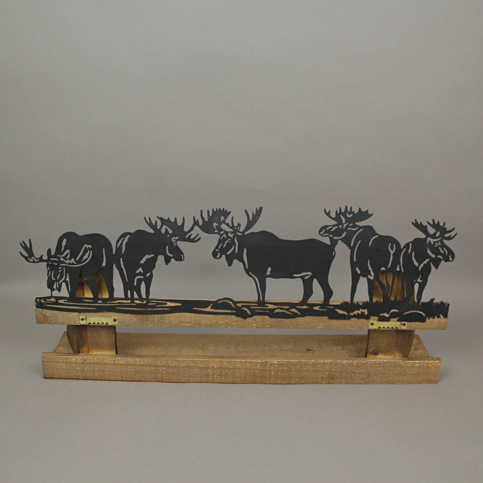 24-Inch Long Wood and Metal Moose-Themed Decorative Wall Mounted Floating Shelf for Your Home Lodge Decor - Wilderness