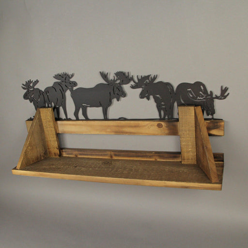 24-Inch Long Wood and Metal Moose-Themed Decorative Wall Mounted Floating Shelf for Your Home Lodge Decor - Wilderness