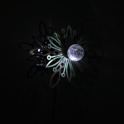 36 Inch Metal Solar LED Kinetic Wind Spinner Outdoor Garden Yard Art Flower Image 2