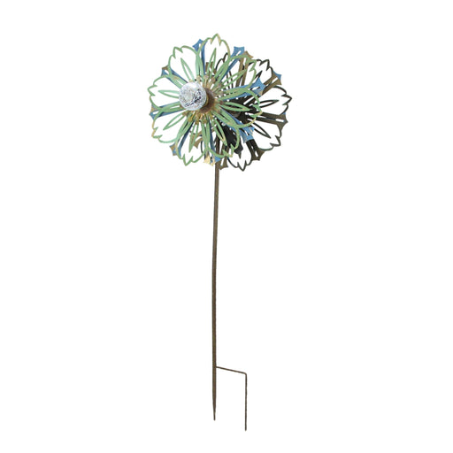 36 Inch Metal Solar LED Kinetic Wind Spinner Outdoor Garden Yard Art Round Flower Image 1