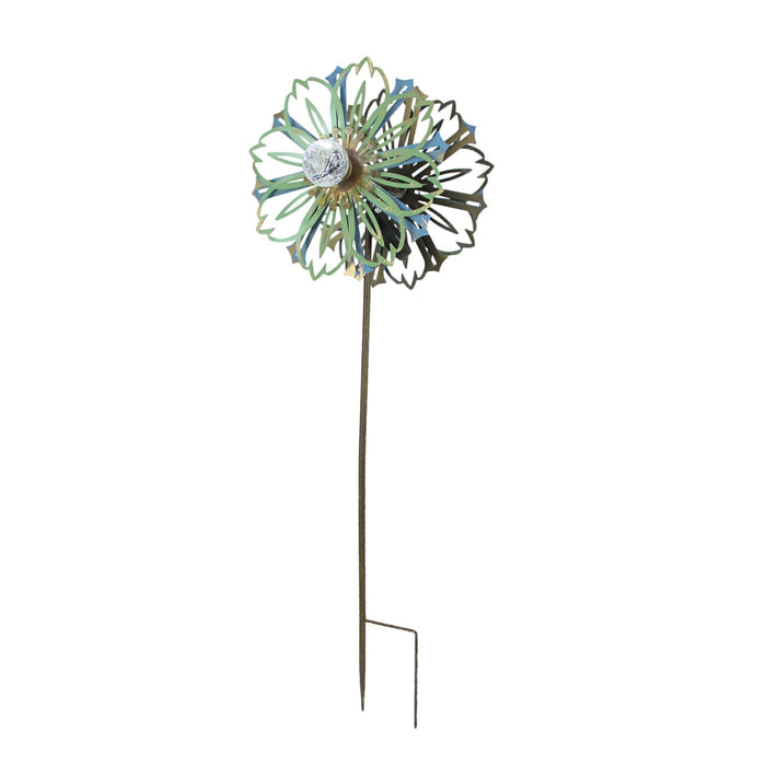 36 Inch Metal Solar LED Kinetic Wind Spinner Outdoor Garden Yard Art Round Flower Image 1