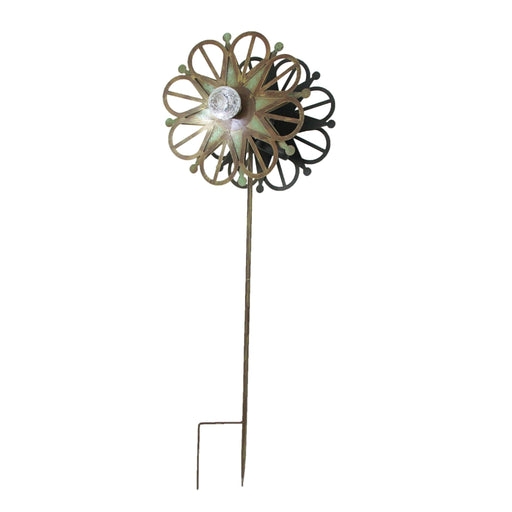 36 Inch Metal Solar LED Kinetic Wind Spinner Outdoor Garden Yard Art Star Flower Image 1