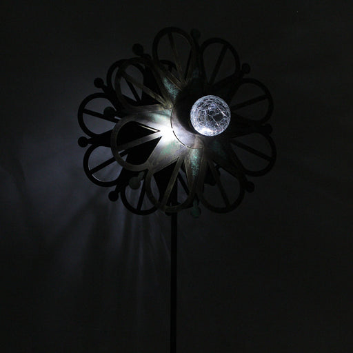 36 Inch Metal Solar LED Kinetic Wind Spinner Outdoor Garden Yard Art Star Flower Image 2
