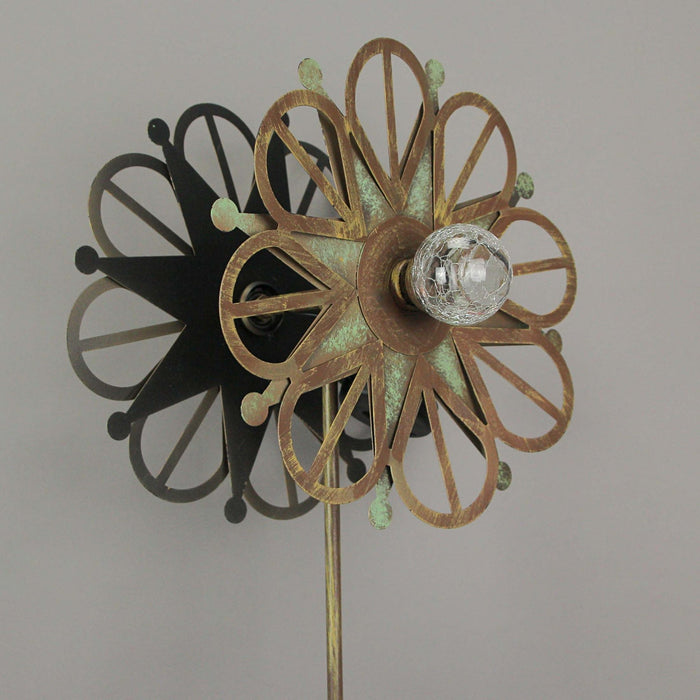 36 Inch Metal Solar LED Kinetic Wind Spinner Outdoor Garden Yard Art Star Flower Image 3