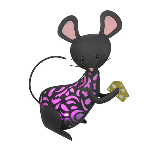 Adorable Mouse Eating Cheese Metal LED Solar Garden Statue Accent Light Outdoor Décor Image 1