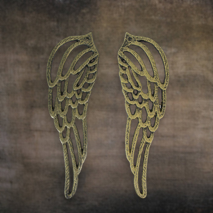 Gold - Image 4 - Set of 2 Antique Gold Finish Cast Iron Angel Wings Wall Sculptures for Rustic Home Decor - Easy To Hang -