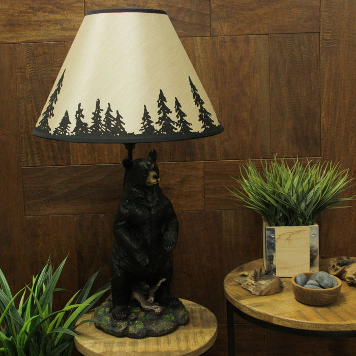 Arkadius Rustic Black Bear Resin 24 Inch Table Lamp with Forest Silhouette Shade Wildlife Cabin Decor Whimsical End Table