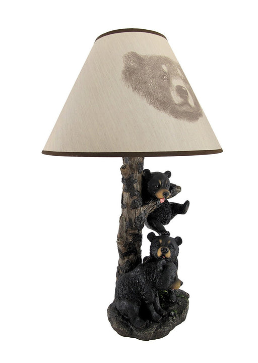 Black Bear Family Table Lamp W/ Tree Bark Print Shade Western Décor Image 2