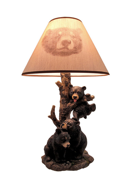 Black Bear Family Table Lamp W/ Tree Bark Print Shade Western Décor Image 1