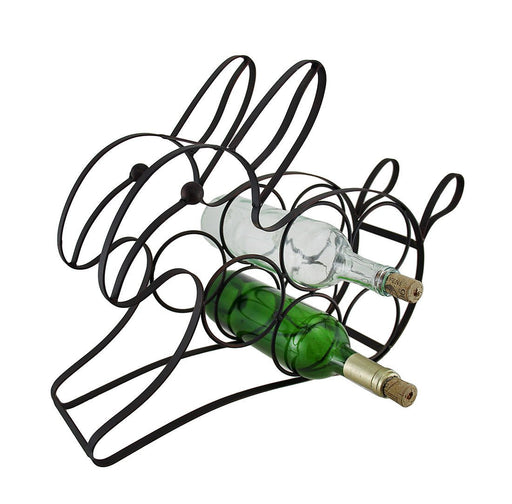 Black Enamel Coated Metal Bunny Rabbit Wine Rack - Holds 5 Bottles - 20.5 Inches Long - Ideal for Countertops and Kitchen