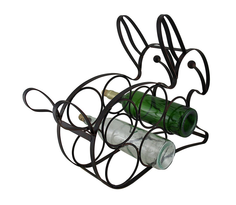Black Enamel Coated Metal Bunny Rabbit Wine Rack - Holds 5 Bottles - 20.5 Inches Long - Ideal for Countertops and Kitchen