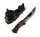 'Blade of the Bear' Rustic Black Bear Decorated Fixed Knife and Holder Set - Intricate Metal Detailing - Majestic Rustic