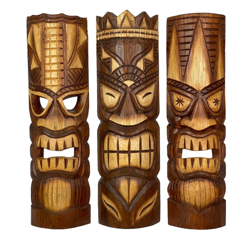 19.5 Inch - Image 1 - 20-Inch Hand-Carved Wooden Tiki God Masks Set of 3 - Perfect for Living Rooms, Dining Areas, Kitchens,