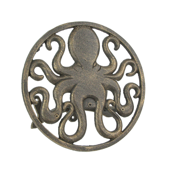 Bronze - Image 1 - Cast Iron 12 inch Octopus Decorative Wall Mounted Hanging Garden Hose Hanger Holder Bronze Finish - 125 ft