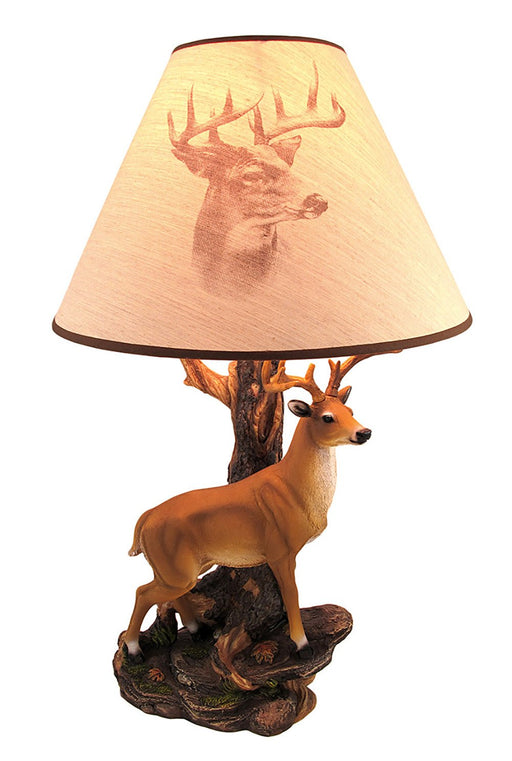 `Champion` 12 Point Buck Table Lamp with Deer Printed Shade Western Décor Image 1