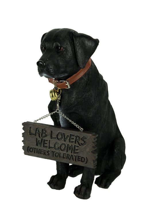 Charming Black Labrador Indoor Outdoor Welcome Statue: Lifelike Canine Companion with Reversible Message Sign for