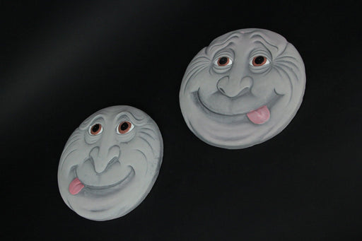 Charming Set of 2 Silly Garden Gnome Faces Concrete Stepping Stones: Whimsical 10.25-Inch Diameter Decorative Yard Accents