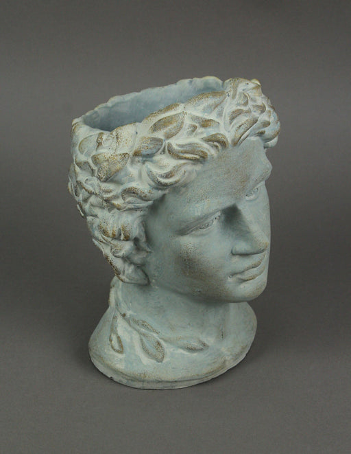 Classic Greek Warrior Bust Head Planter Pot in Distressed Cement Ideal for Indoor and Outdoor Floral Enchantment - 9.25