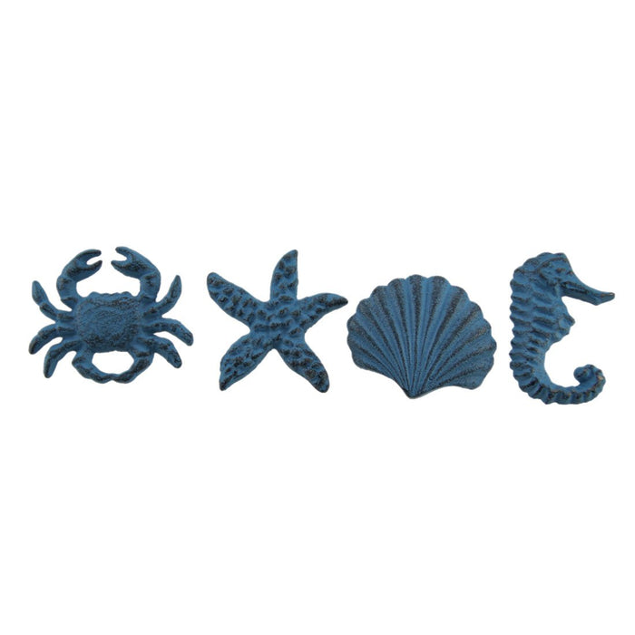 Blue - Image 1 - Set of 4 Blue Cast Iron Coastal Seashell, Seahorse, Crab and Starfish Drawer Pulls - Nautical Cabinet Accent