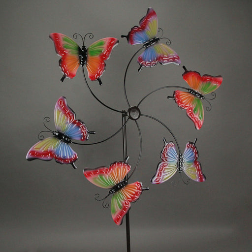 Colorfully Painted Embossed Butterfly Garden Twirler - Durable Metal Wind Spinner Stake for Outdoor Oasis - Captivating