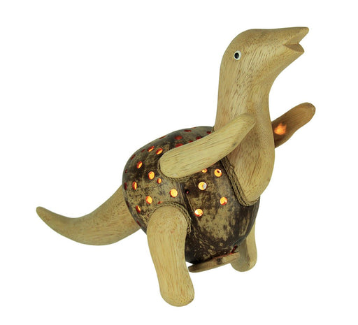 Dinosaurus Rex Recycled Coconut Shell and Wood Handcrafted Decorative Dinosaur Sculpture Accent Lamp for Children's Bedrooms