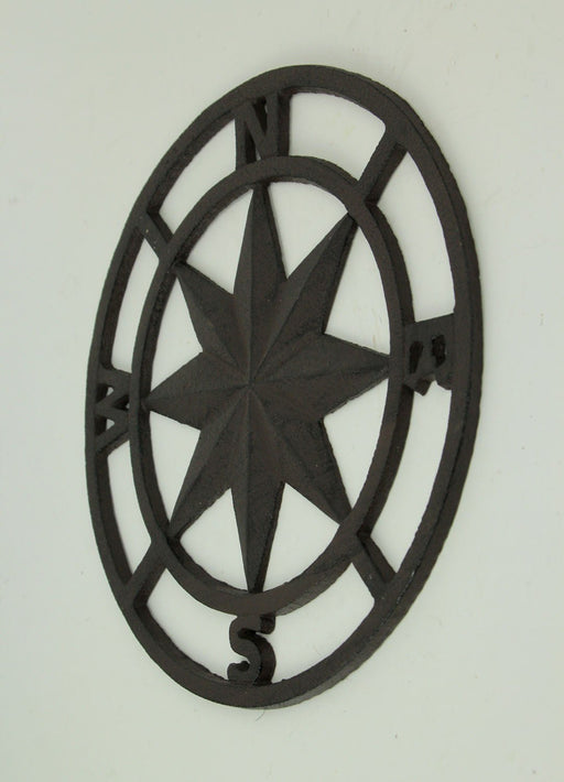 Distressed Brown Cast Iron Nautical Compass Rose for Indoor and Outdoor Versatility, Navigational Design Wall Décor with
