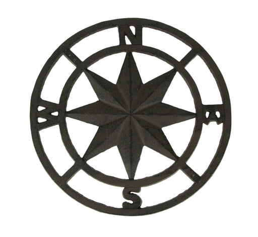 Distressed Brown Cast Iron Nautical Compass Rose for Indoor and Outdoor Versatility, Navigational Design Wall Décor with