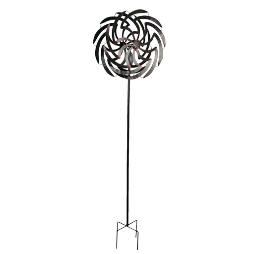 Enchanting Antique Copper Dual Rotator Flower Metal Wind Spinner Stake for Outdoor Garden Decor - Easy Assembly - 70 Inches
