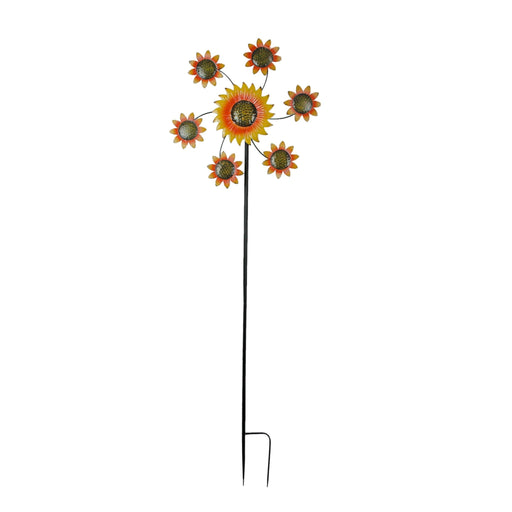 Enchanting Colorful Painted Sunflower Pinwheel Garden Twirler Metal Wind Spinner Stake for Outdoor Décor, Standing 70.5