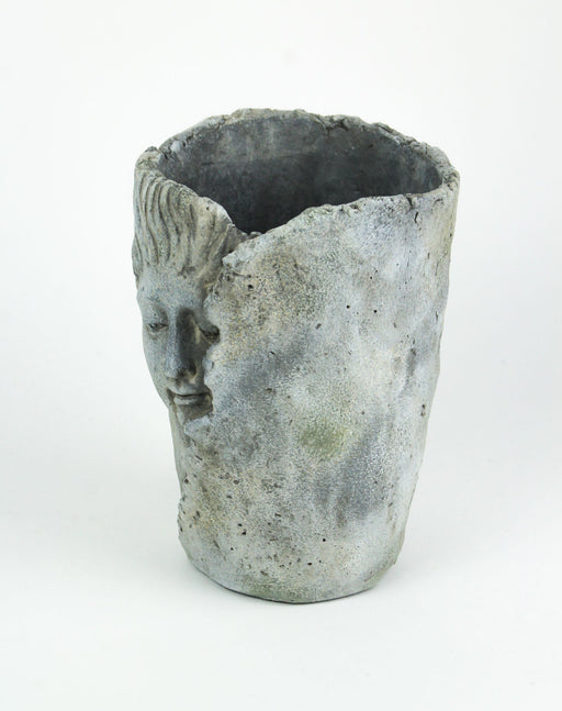 Enchanting Concrete Leaf-Wrapped Child's Face Planter/Vase with Weathered Finish - 8 Inches Tall, Perfect for Succulents,