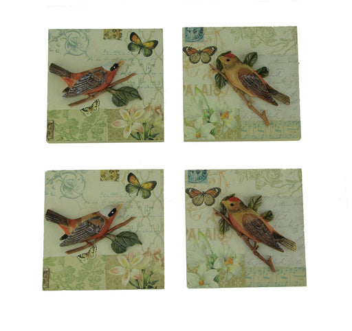 Enchanting Set of 4 Colorful 3-Dimensional Birds Perched on Branches Resin Wall Decor Hangings - Nature-Inspired Artistry for
