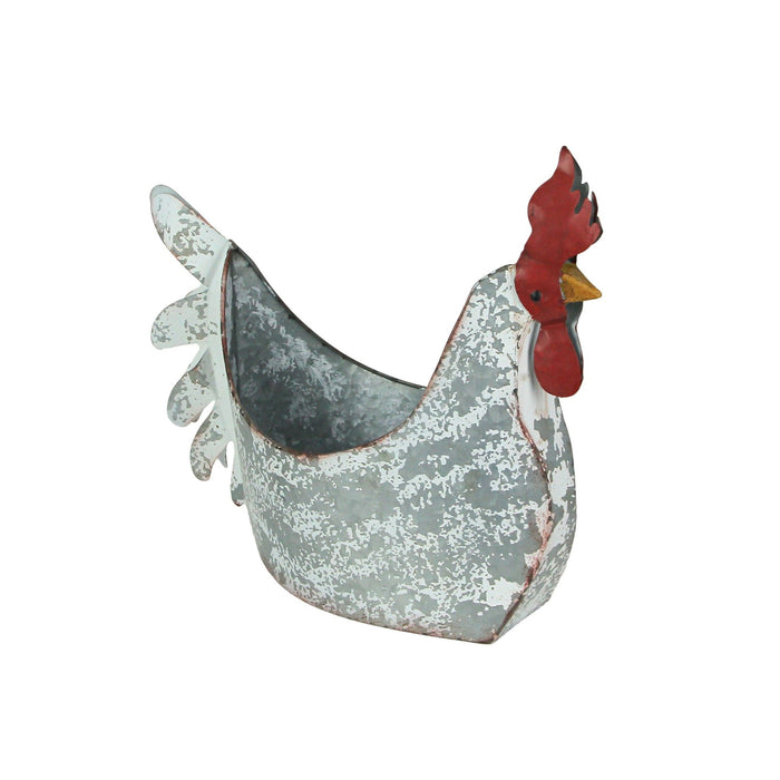 Silver - Image 1 - Charming Weathered White Metal Rooster Planter for Indoor and Outdoor Country Farmhouse Decor - Rustic