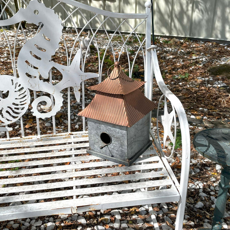 Galvanized Grey Metal Japanese Pagoda Style Hanging Birdhouse, 11.5 Inches High - A Perfect Blend of Elegance and