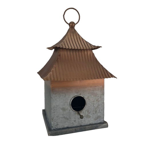 Galvanized Grey Metal Japanese Pagoda Style Hanging Birdhouse, 11.5 Inches High - A Perfect Blend of Elegance and