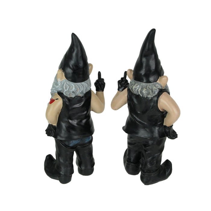 Gnoschitt and Gnofun: The Gnaughty Rebel Biker Gnome Couple - Unique 12.5-Inch High Rude Garden Gnome Statues - Fun Indoor
