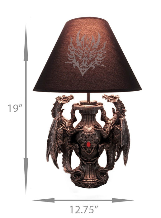 Gothic Guardians of Light Medieval Dragons Resin Table Lamp - Dark Fantasy - 19 Inches High - With Black Fabric Tribal Dragon